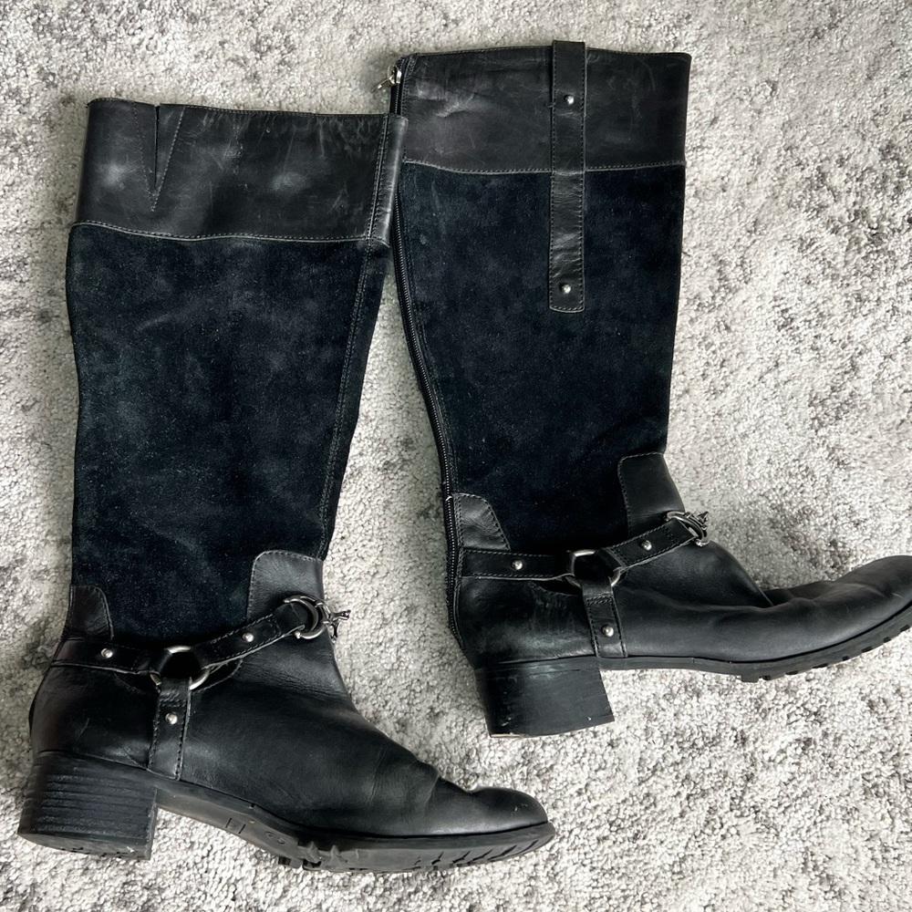 ETIENNE AIGNER knee high horse but hardware black riding boots
